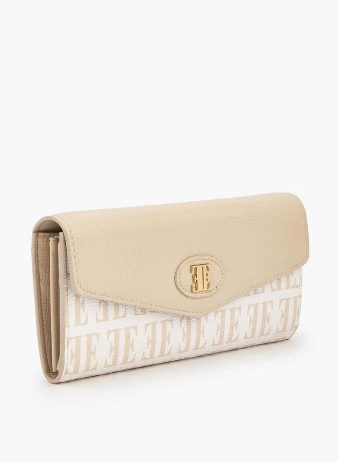 ايل Monogram Print Wallet with Snap Button Closure